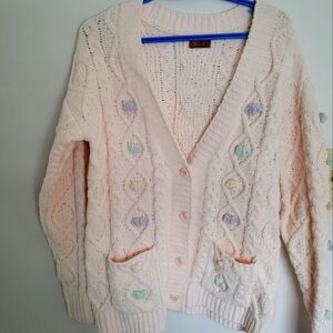 POL Pale Pink Pom Pom Cable Knit Cardigan Chenille SZ M NWOT
